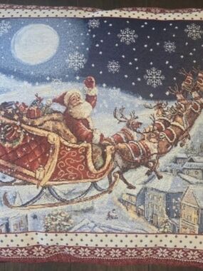 Caldeira Santa and Reindeer Sleigh Tapestry Christmas Pillow Red & Blue